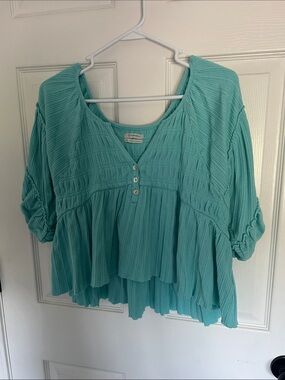Urban Outfitters Juliana Crepe Cutout Teal Peasant Top